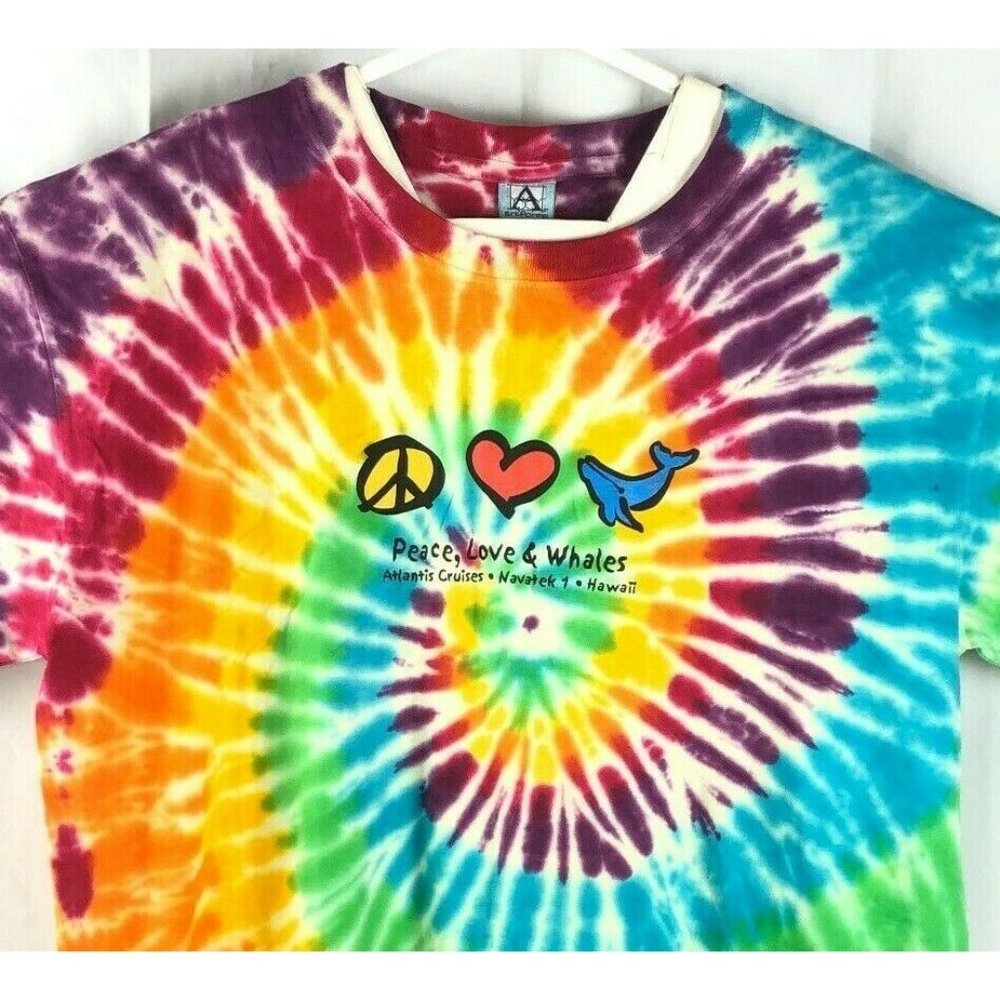 Peace Love Whales Hawaii Tie Dye Big Tee Large